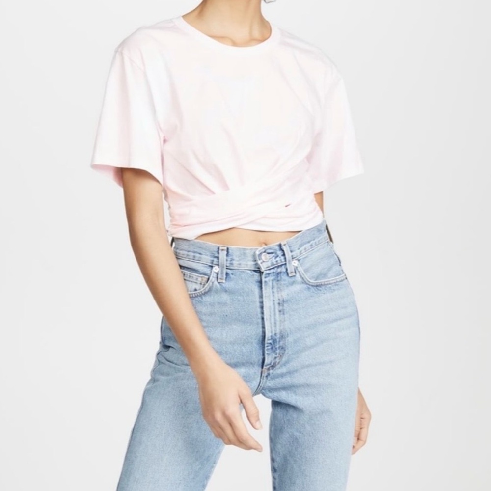 A.L.C. Jules Light Pink Twist Front Tie Back Short Sleeve Crop Top Size XS